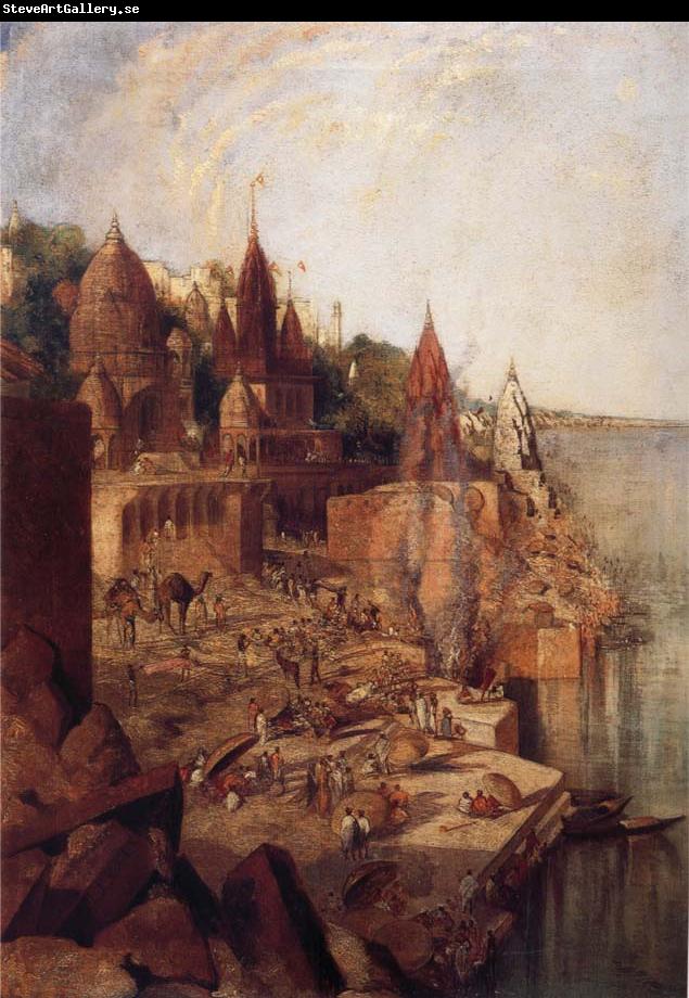 George Landseer The Burning Ghat Benares,as Seen From the City